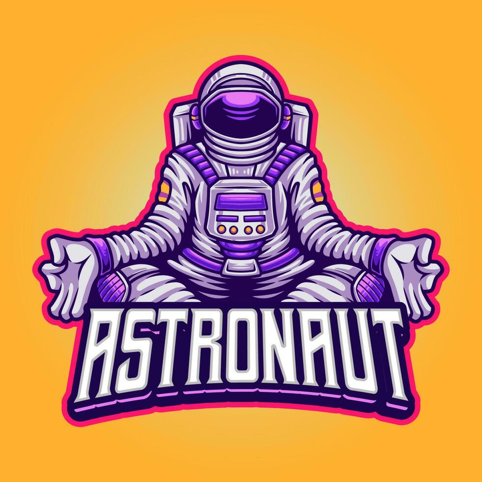 astronaute se détendre méditation mascotte esports logo vecteur