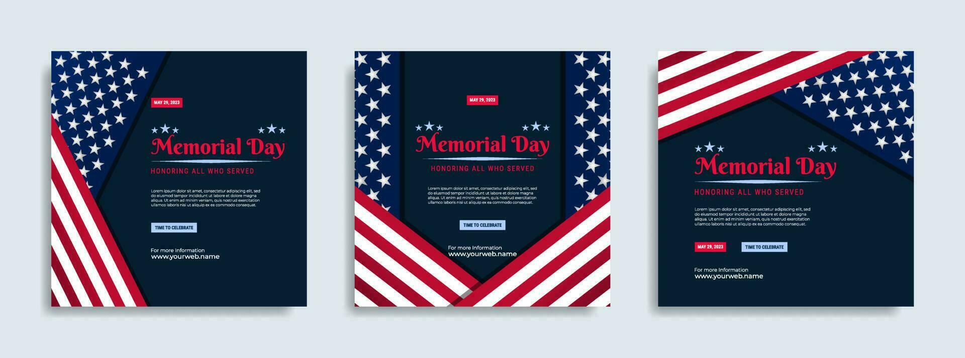 conception de modèle de publication de médias sociaux jour commémoratif avec le drapeau national des États-Unis d'Amérique vecteur