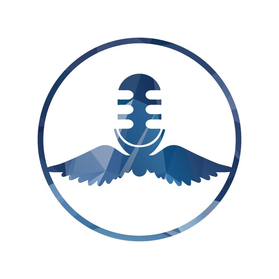 Podcast ailes microphone logo avec cercle forme vecteur illustration.