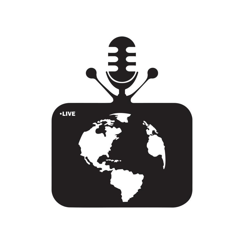 vivre Podcast microphone avec la télé vecteur logo. Podcast micro et la télé silhouette conception.