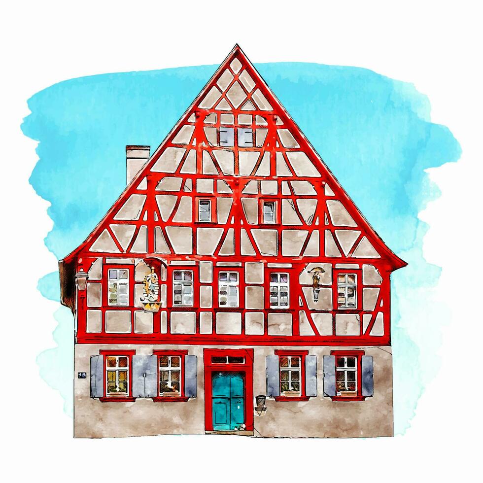 architecture Bavière Allemagne aquarelle main tiré illustration isolé sur blanc Contexte vecteur