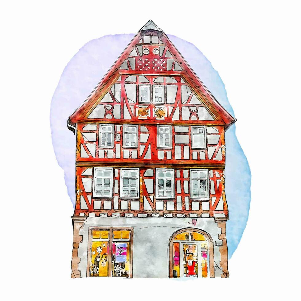 architecture Seligenstadt Allemagne aquarelle main tiré illustration isolé sur blanc Contexte vecteur