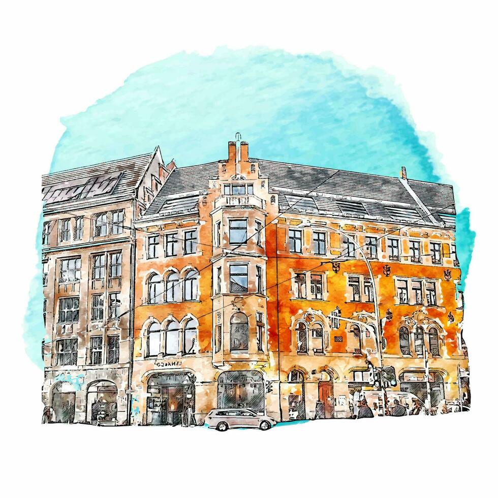 architecture Berlin Allemagne aquarelle main tiré illustration isolé sur blanc Contexte vecteur