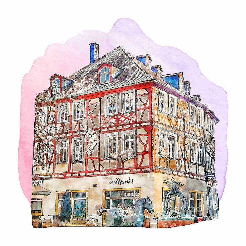 architecture alzey Allemagne aquarelle main tiré illustration isolé sur blanc Contexte vecteur