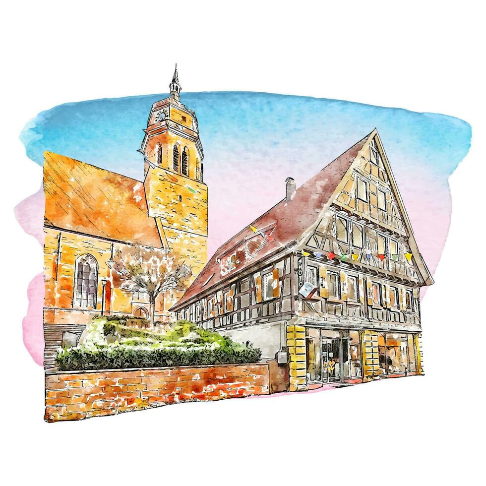 architecture weilderstadt Allemagne aquarelle main tiré illustration vecteur