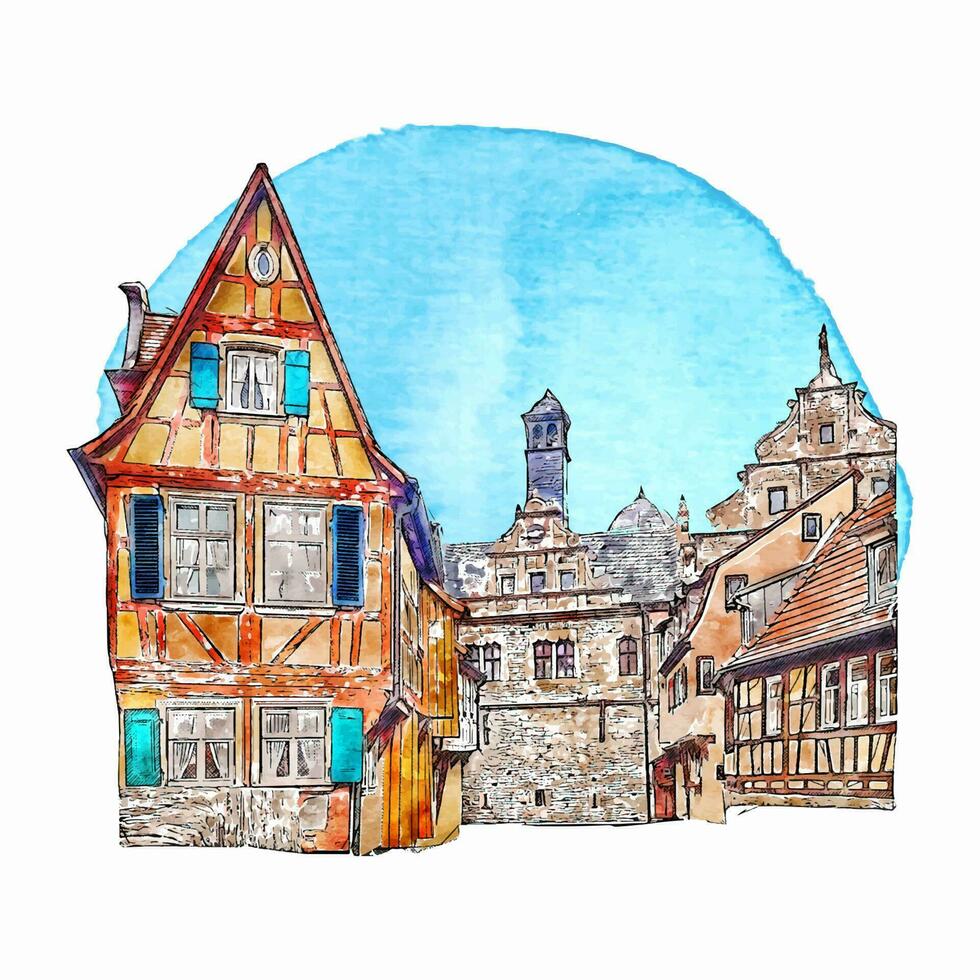 architecture marktbreit Allemagne aquarelle main tiré illustration isolé sur blanc Contexte vecteur