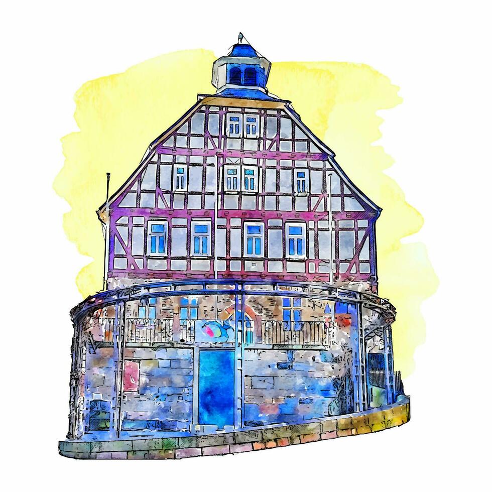 Homberg Hesse Allemagne aquarelle main tiré illustration isolé sur blanc Contexte vecteur