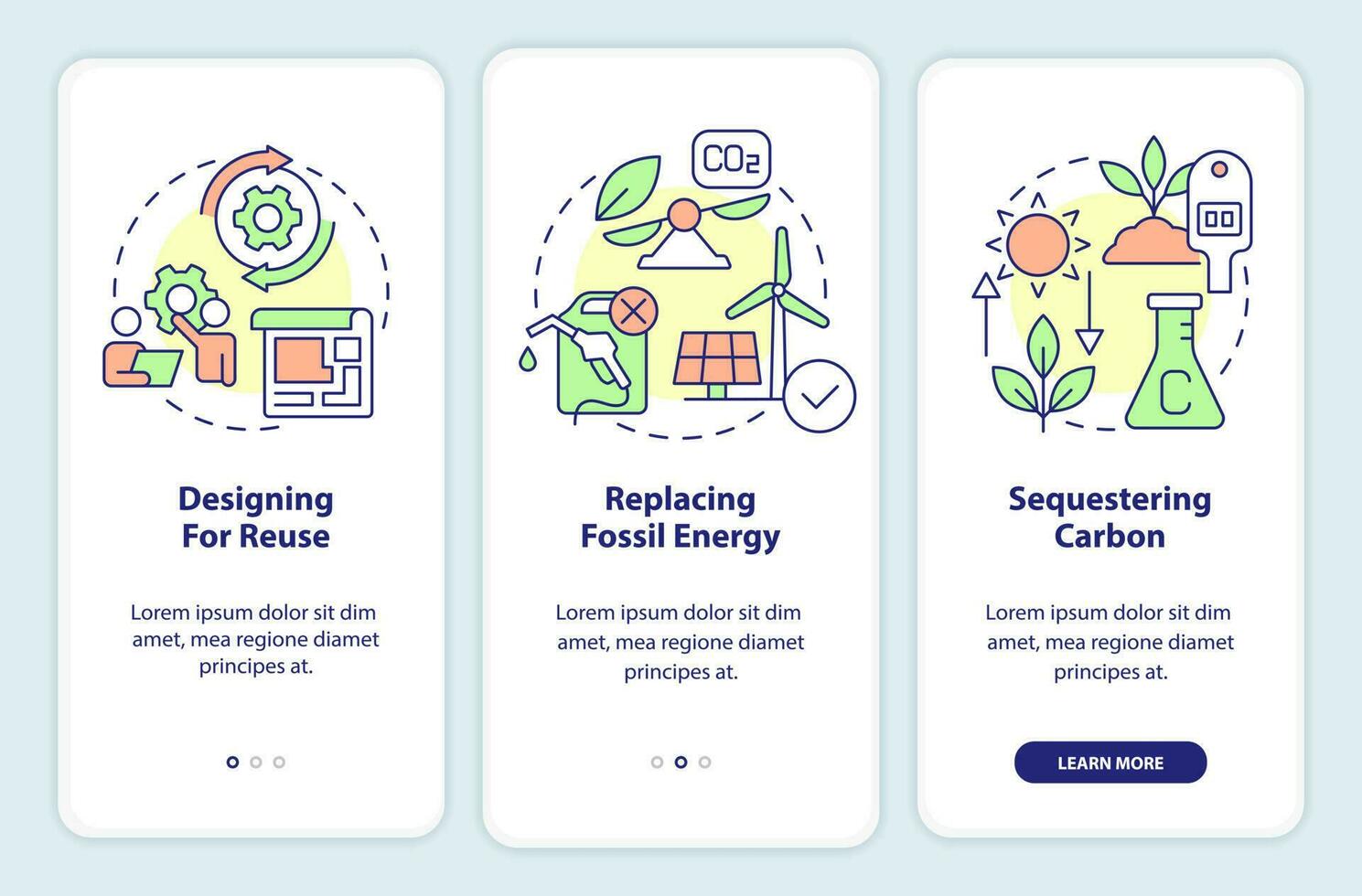 carbone suppression stratégies l'intégration mobile app filtrer. nettoyer air procédure pas à pas 3 pas modifiable graphique instructions avec linéaire concepts. interface utilisateur, ux, gui modèle vecteur