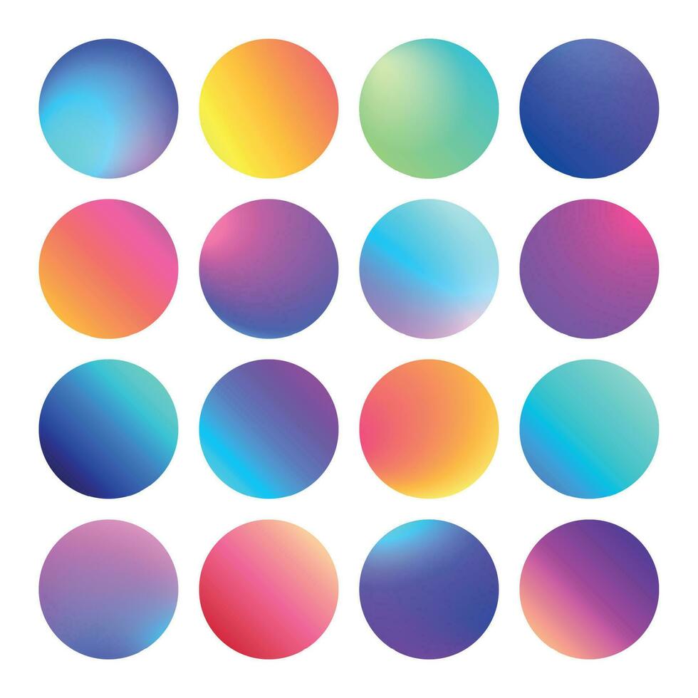 arrondi holographique pente sphère bouton. multicolore fluide cercle dégradés, coloré rond boutons ou vif Couleur sphères vecteur ensemble