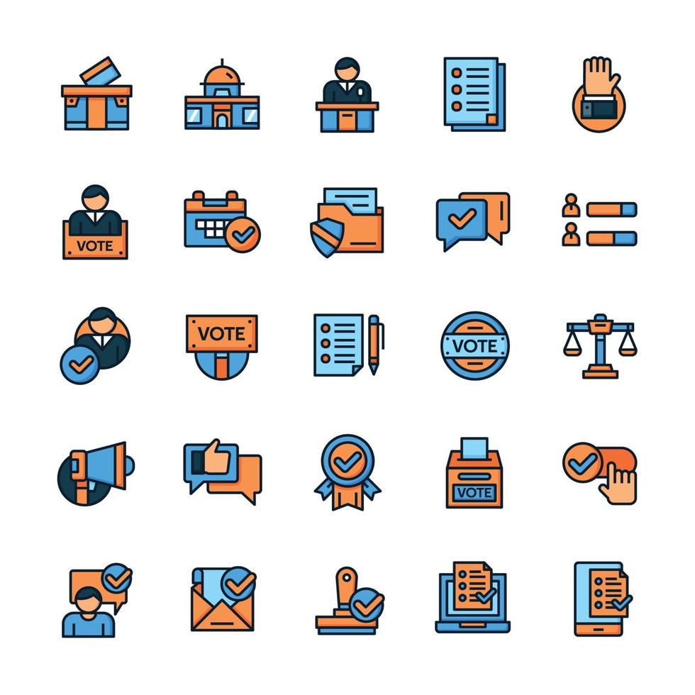 ensemble d'icônes de vote et d'élection avec le style de couleur de contour. vecteur