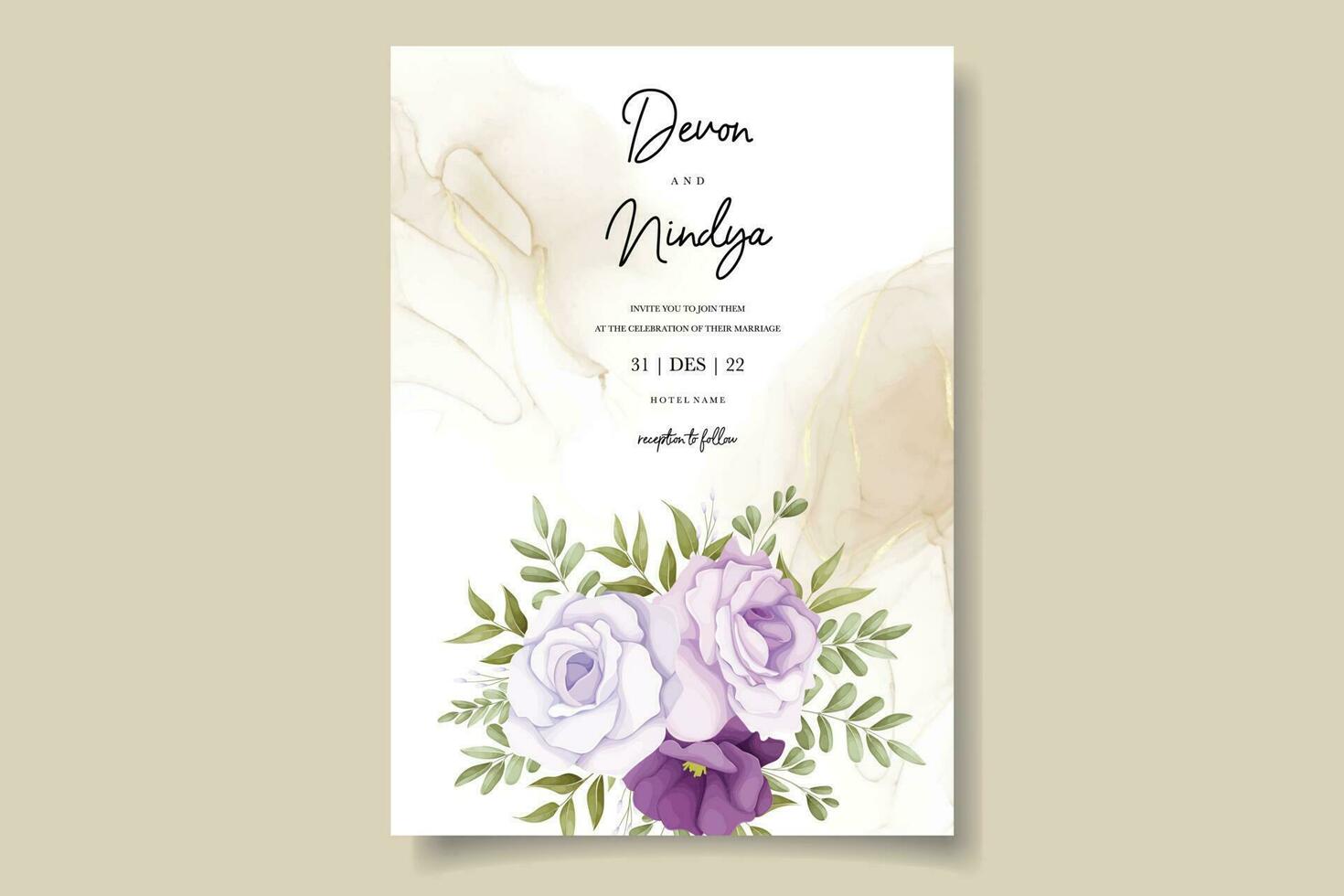 élégant mariage invitation carte avec violet fleurs vecteur