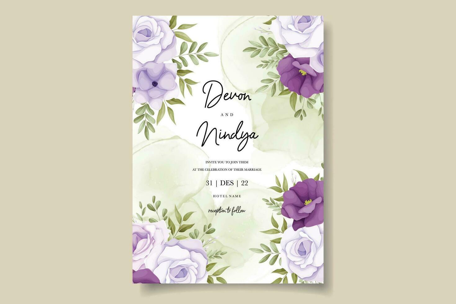 élégant mariage invitation carte avec violet fleurs vecteur