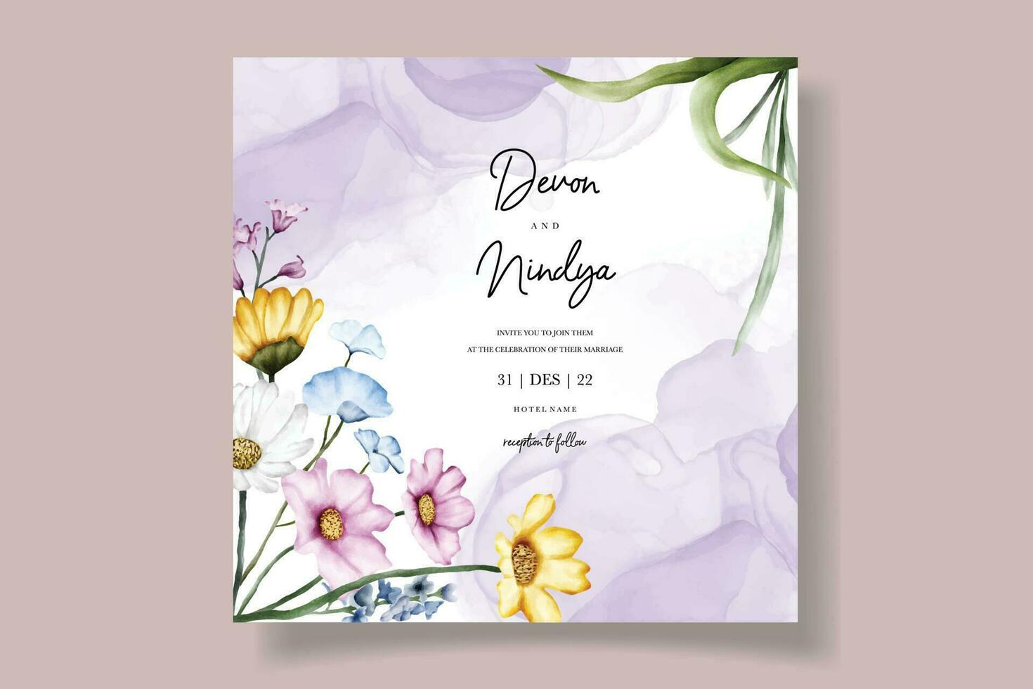 élégant mariage invitation carte avec magnifique aquarelle fleurs vecteur