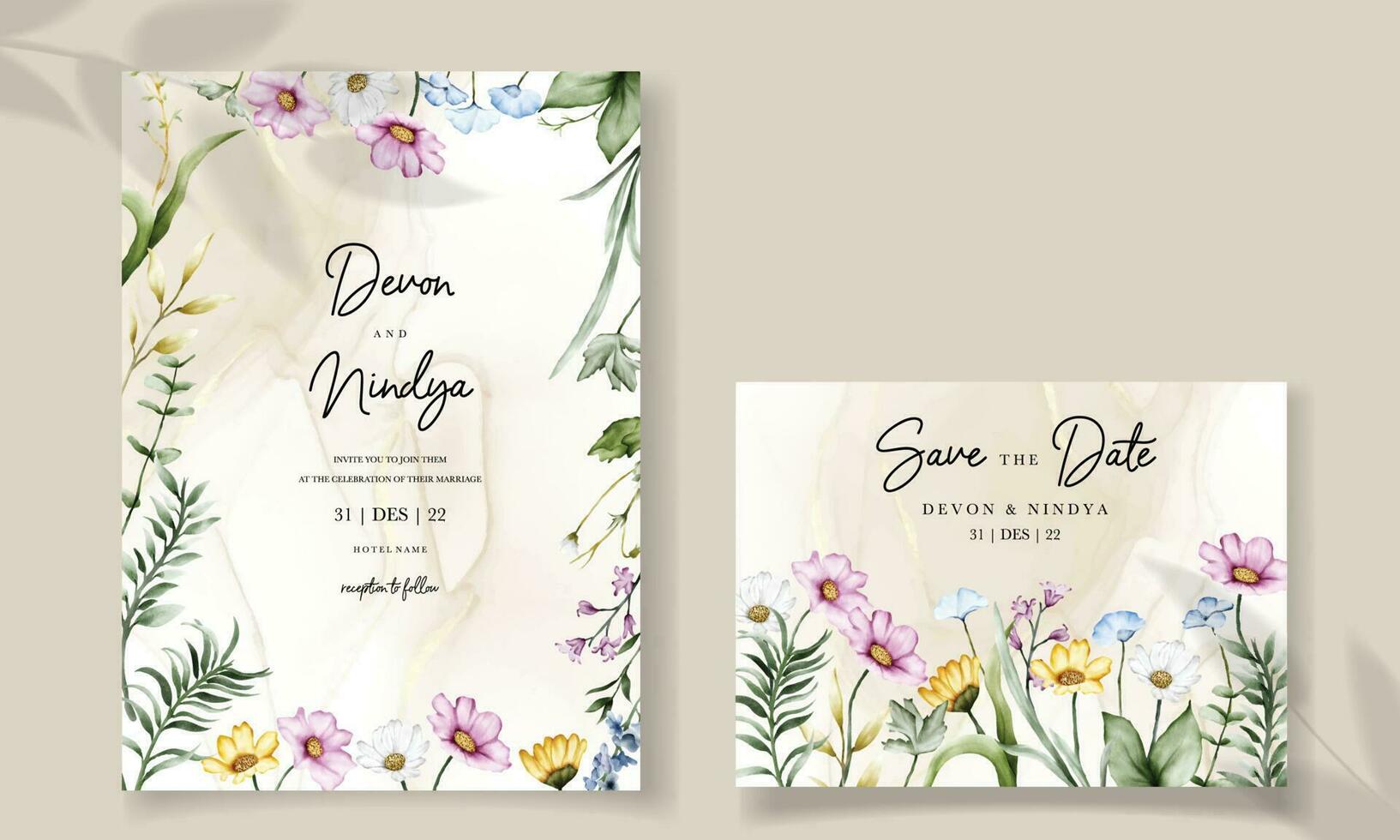 mariage invitation carte avec magnifique aquarelle fleurs vecteur