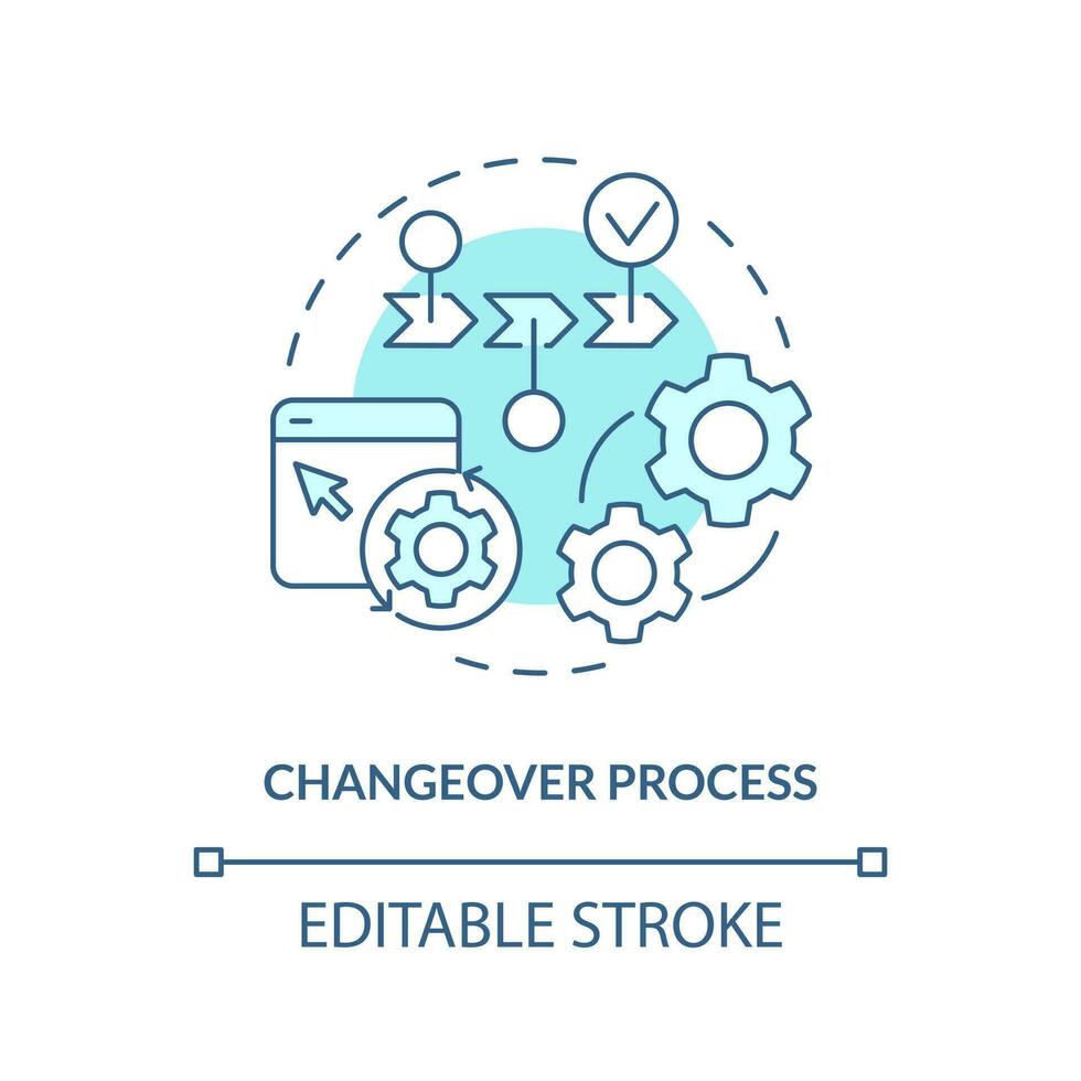 passage processus turquoise concept icône. fabrication équipement. smed méthodologie abstrait idée mince ligne illustration. isolé contour dessin. modifiable accident vasculaire cérébral vecteur