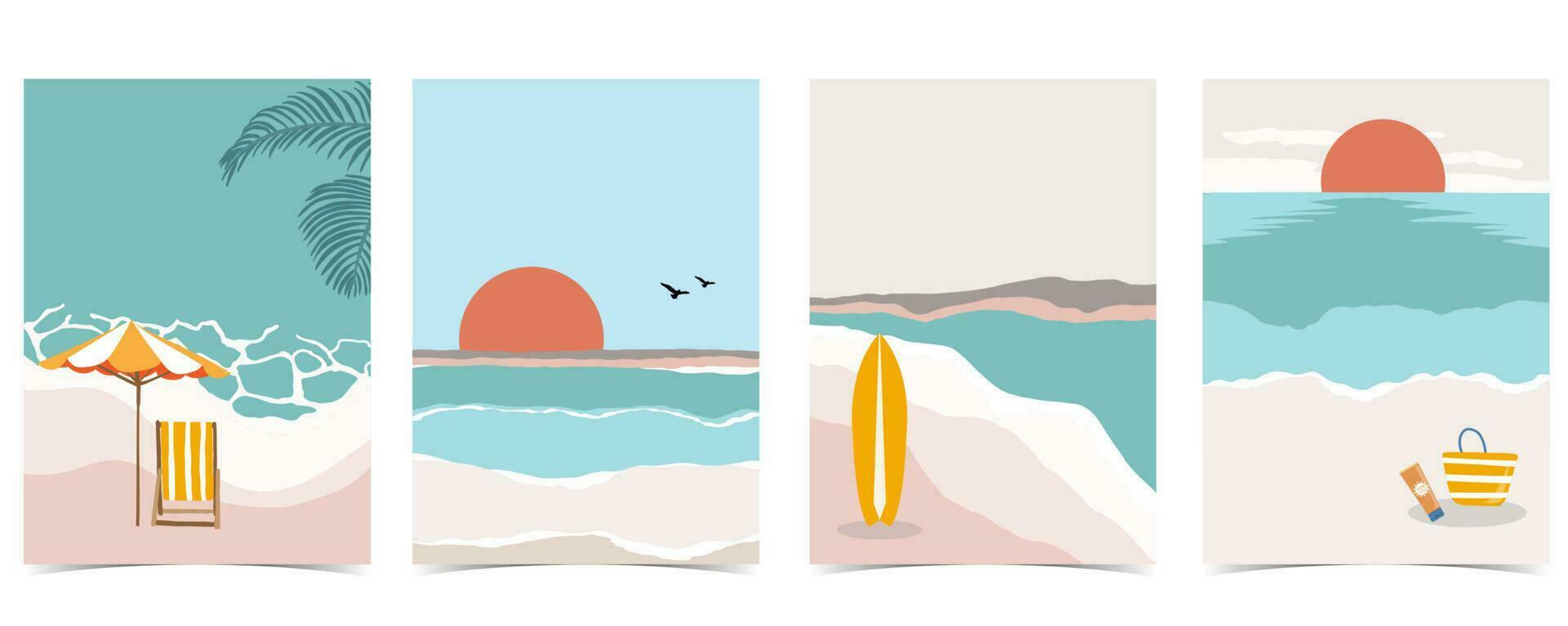 carte postale de plage avec soleil, mer et ciel pendant la journée vecteur