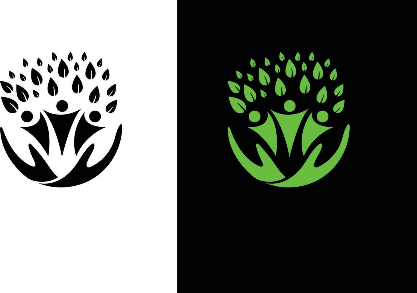 vert feuilles et Humain main symbole logo conception vecteur