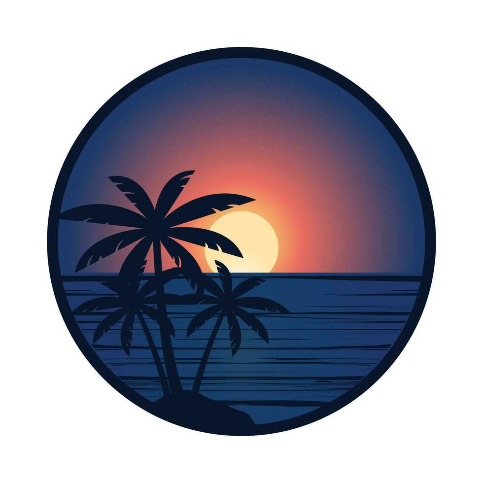 foncé paume arbre tropical plage à le coucher du soleil vecteur