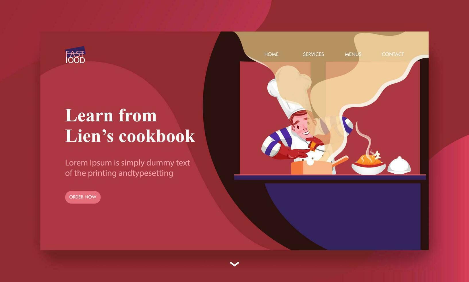 atterrissage page conception avec chef personnage cuisine pour apprendre de privilège livre de recettes. vecteur