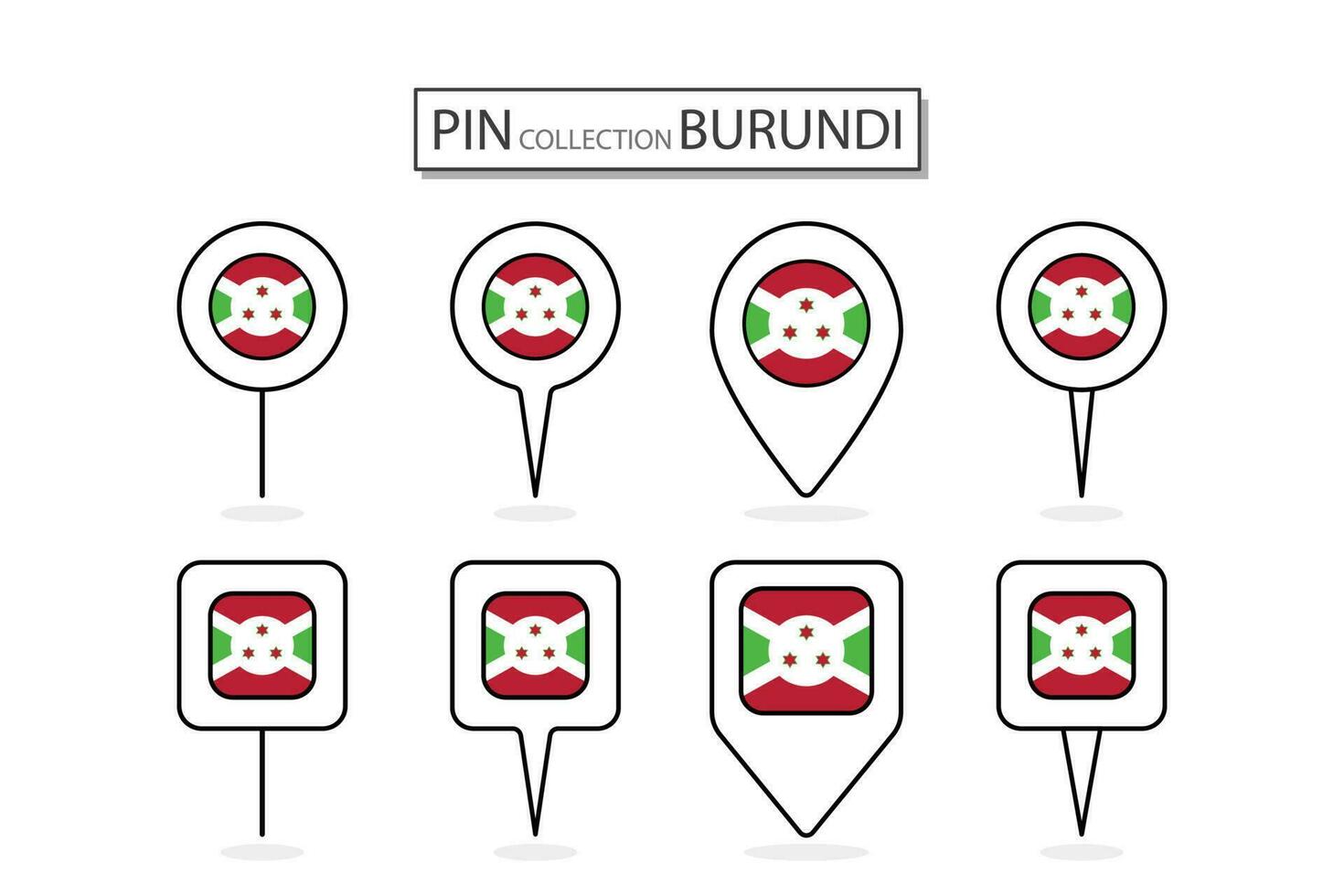 ensemble de plat épingle burundi drapeau icône dans diverse formes plat épingle icône illustration conception. vecteur