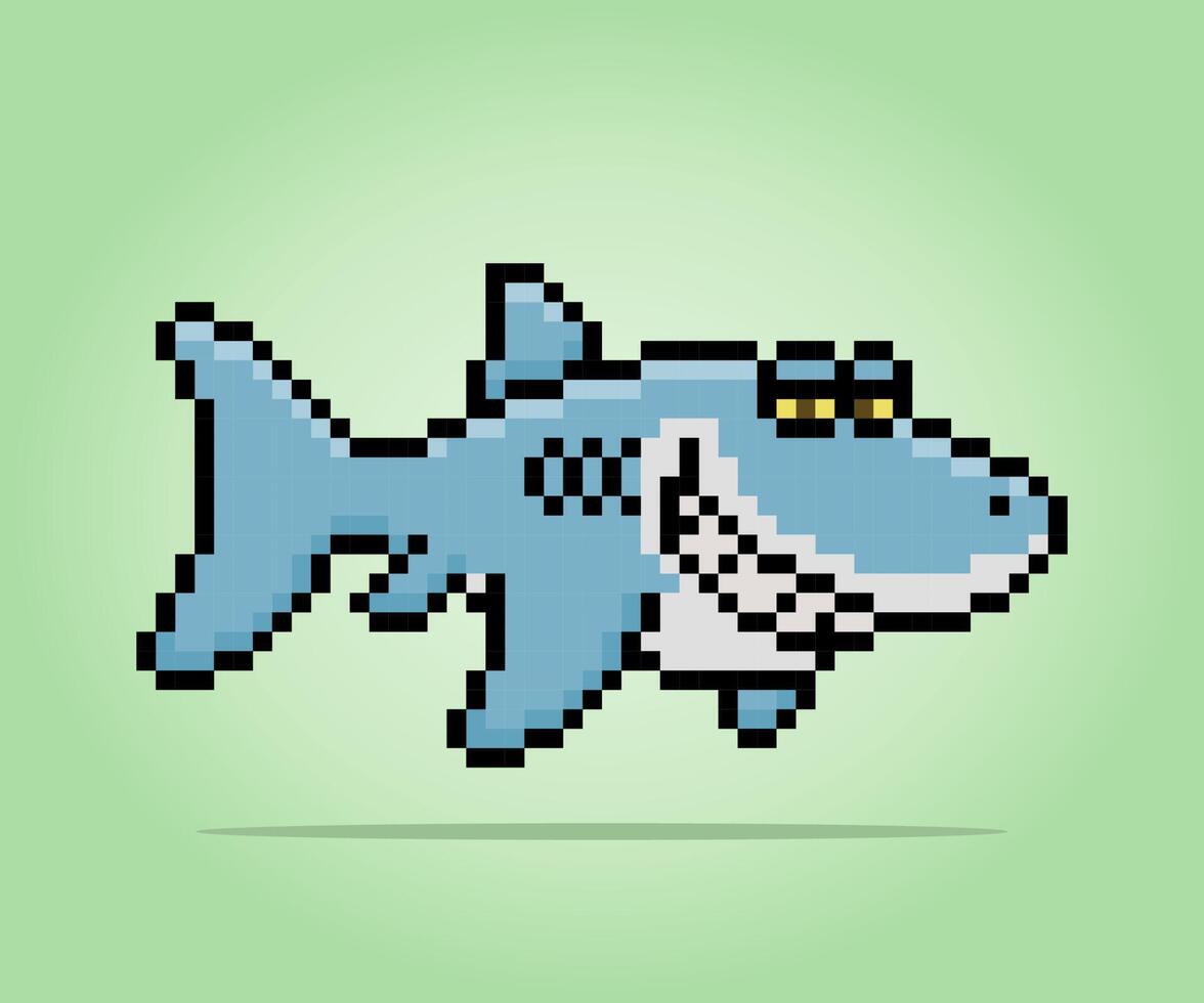 8 pixels de requin. animal pour les jeux d'actifs et les motifs de point de croix dans les illustrations vectorielles. vecteur