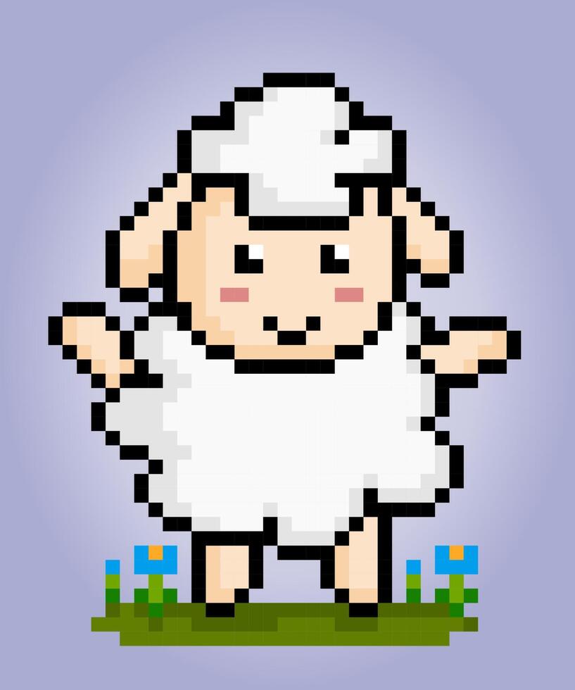 8 bit pixel de mouton. animal pixels pour Jeu les atouts et traverser point motifs dans vecteur illustrations.