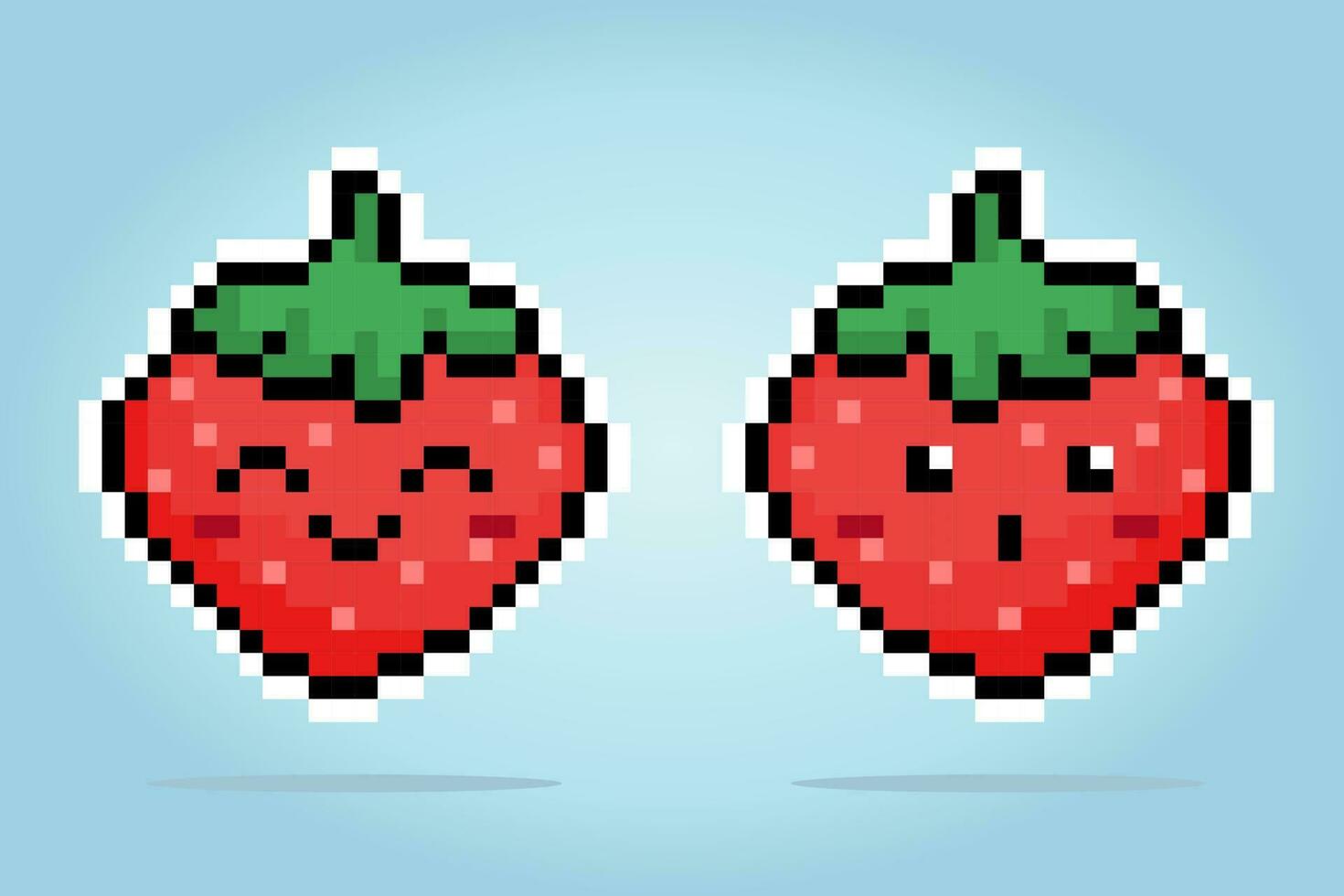 8 bit pixel fraise personnages. pixel fruit pour Jeu les atouts et traverser des points de suture motifs dans vecteur illustrations.