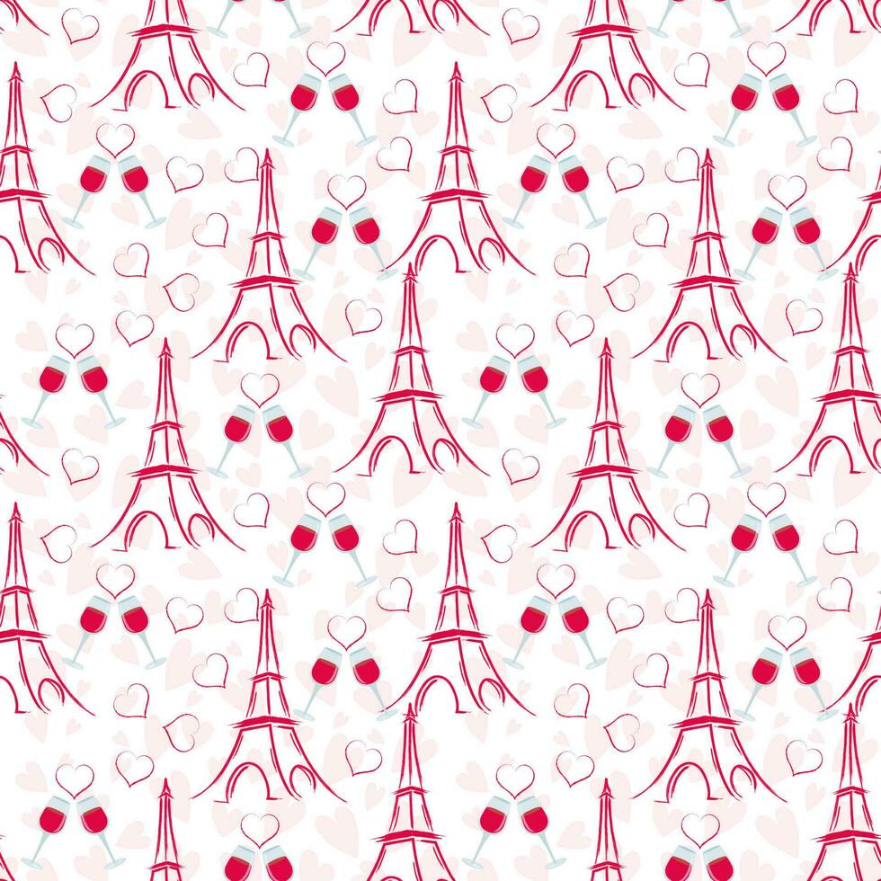 cœur modèle Contexte avec esquisse Eiffel la tour et à votre santé verre. vecteur