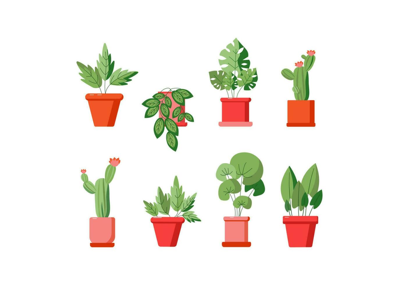 plantes d'intérieur dans marmites. ensemble de mis en pot les plantes. fleurs, feuilles, cactus , Accueil et Bureau plante se soucier. la vie style. vecteur illustration.