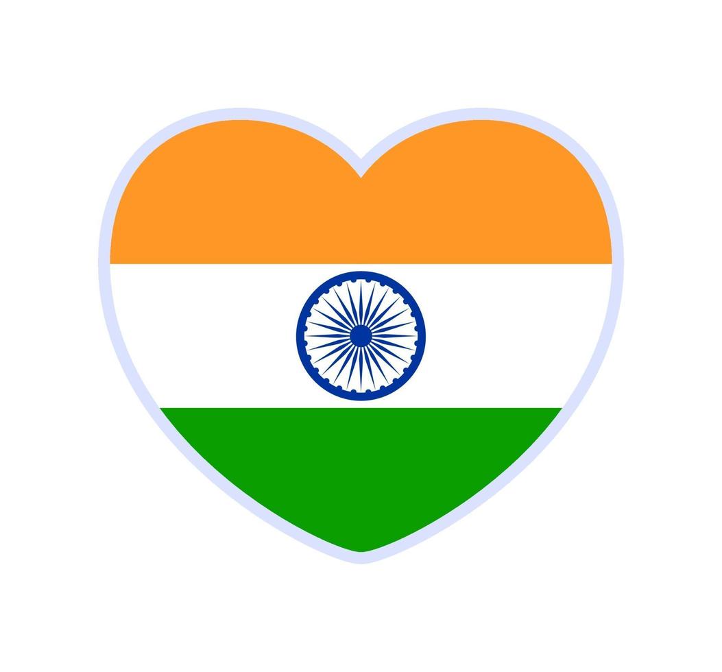 drapeau de l'Inde en forme de coeur. icône de coeur plat symbole de l'amour sur le drapeau national de fond. illustration vectorielle. vecteur
