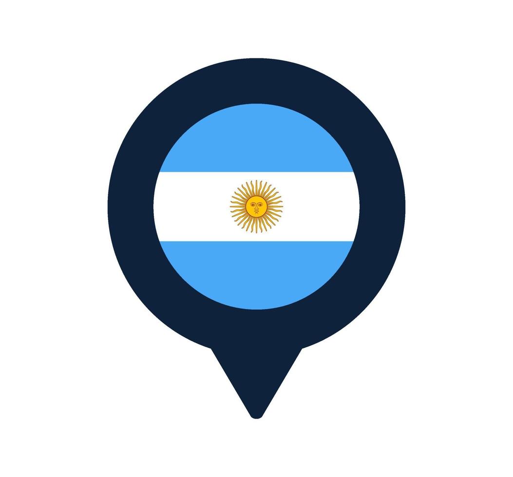 Icône de pointeur drapeau et carte de l'Argentine. conception de vecteur d'icône emplacement drapeau national, gps localisateur. illustration vectorielle
