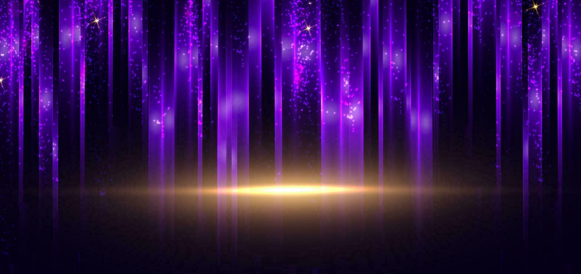 luxe violet lumière embrasé lignes avec éclairage effet scintillait sur foncé bleu Contexte. modèle prime prix conception. vecteur