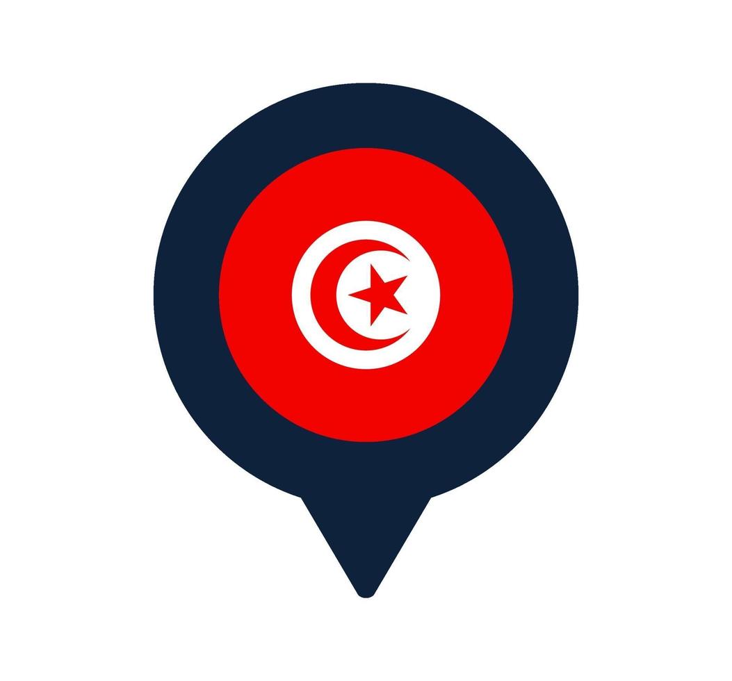 drapeau de la Tunisie et icône de pointeur de carte. conception de vecteur d'icône emplacement drapeau national, gps localisateur. illustration vectorielle