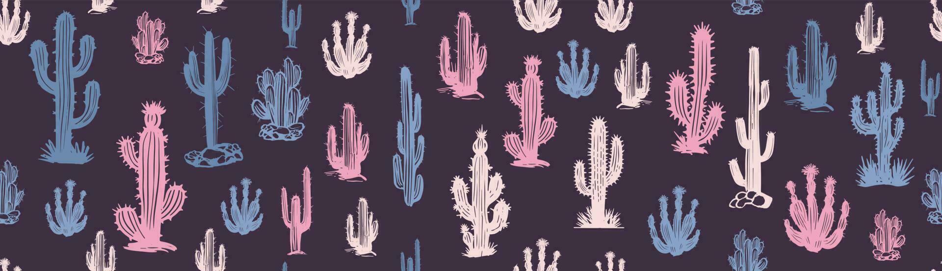 ensemble de cactus illustrations dessinées à la main, vecteur