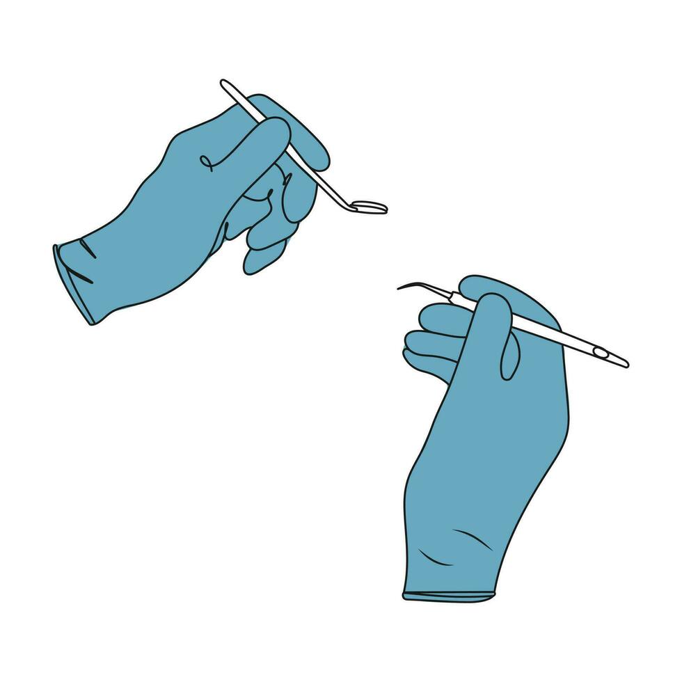 dentiste tenir instruments dans mains de examiner les patients dent. dentaire santé se soucier. stomatologie concept. vecteur illustration.