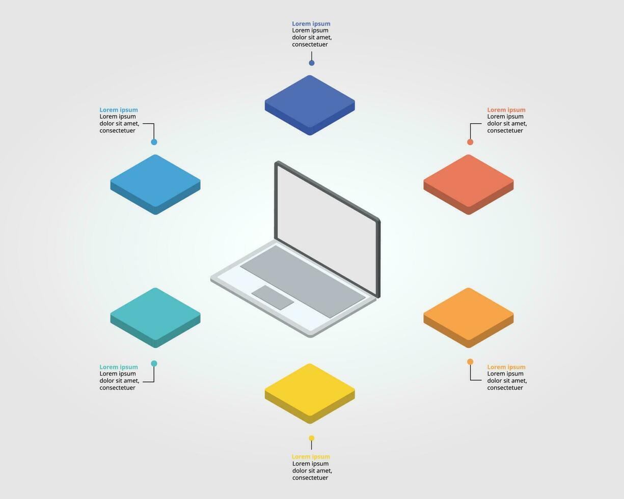 affaires plan travail avec portable modèle pour infographie pour présentation pour 6 élément vecteur