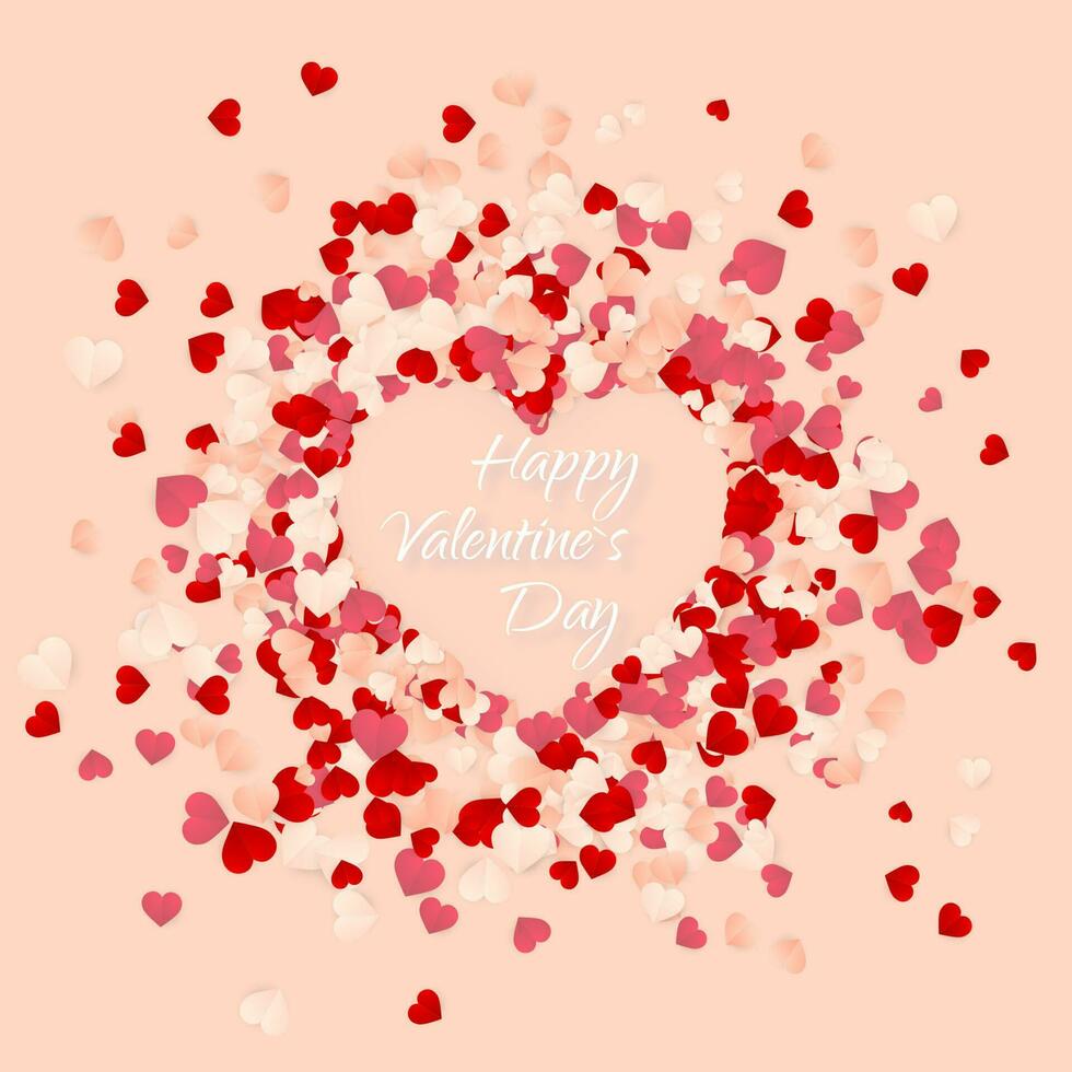 content valentines journée arrière-plan, papier rouge, rose et blanc Orange cœurs confettis. vecteur illustration