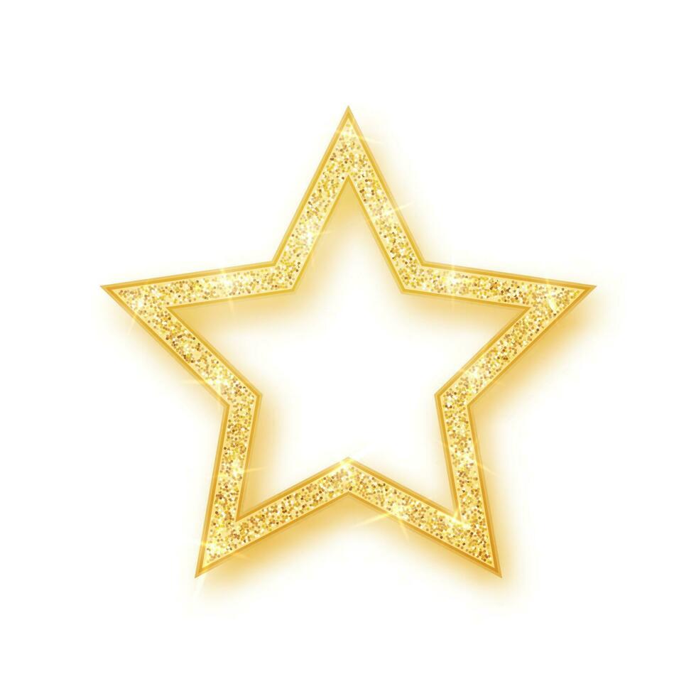 étoile rougeoyante de paillettes brillantes d'or avec ombre isolée sur fond blanc. illustration vectorielle vecteur