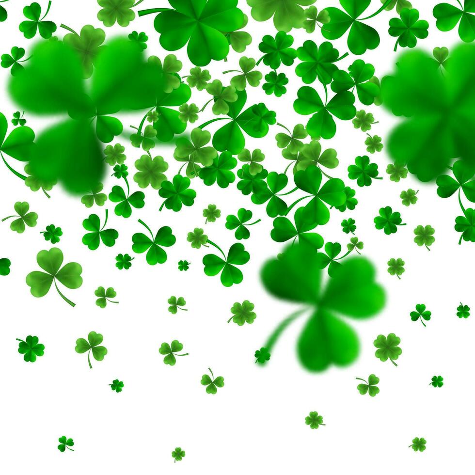 Saint patrick's journée frontière avec vert quatre et arbre 3d feuille trèfles sur blanc Contexte. irlandais chanceux et Succès symboles. vecteur illustration