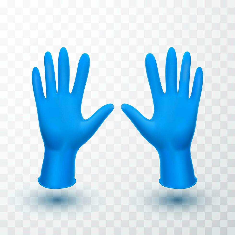 réaliste médical latex gants. détails bleu 3d médical gants. vecteur illustration
