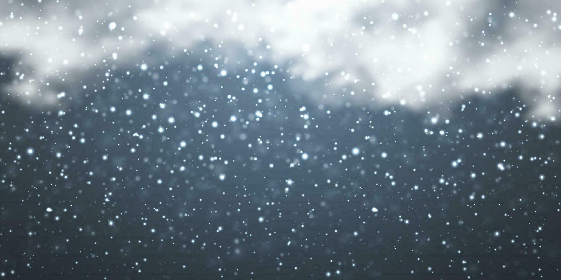 neige avec flocons de neige et des nuages sur transparent Contexte. chute neige effet. Noël neige. chute de neige. vecteur illustration