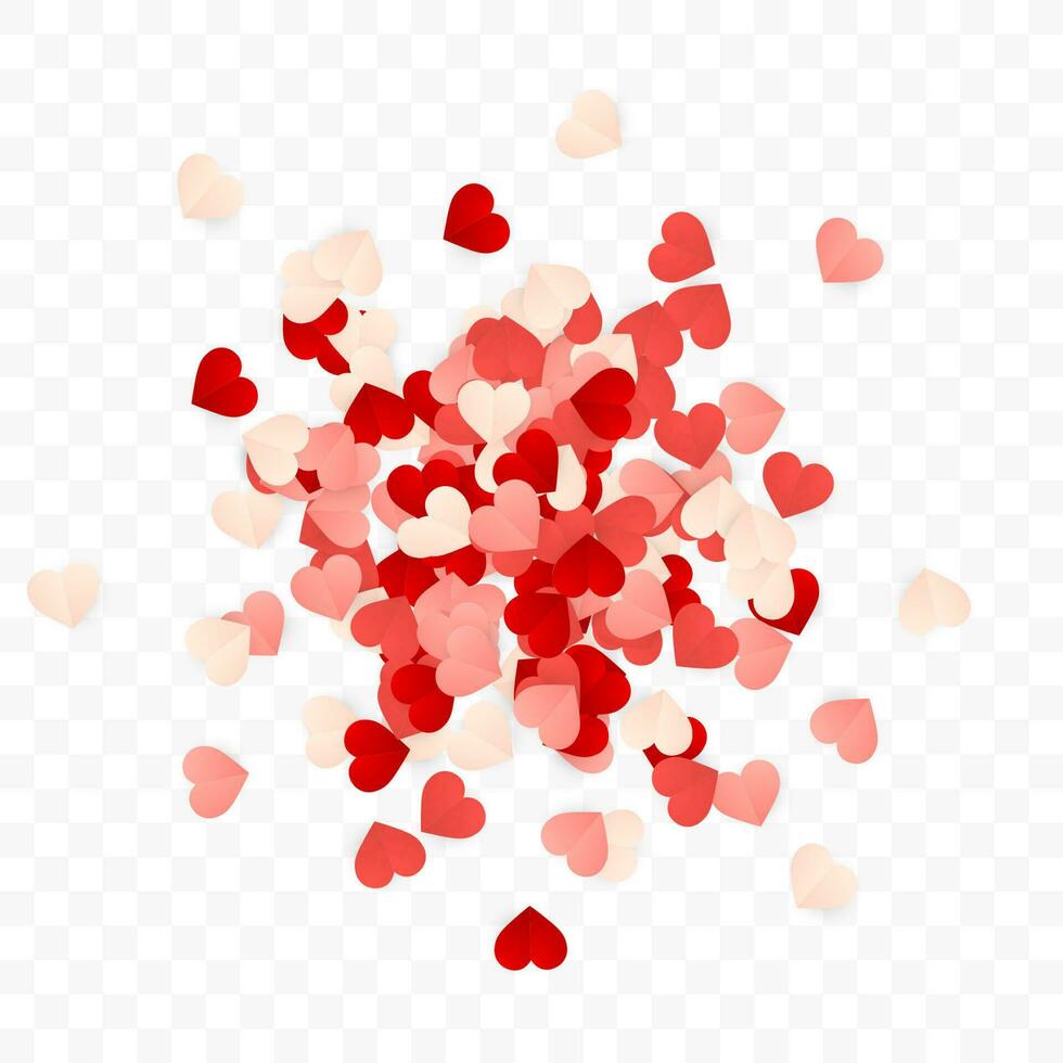 content valentines journée arrière-plan, papier rouge, rose et blanc Orange cœurs confettis. vecteur illustration