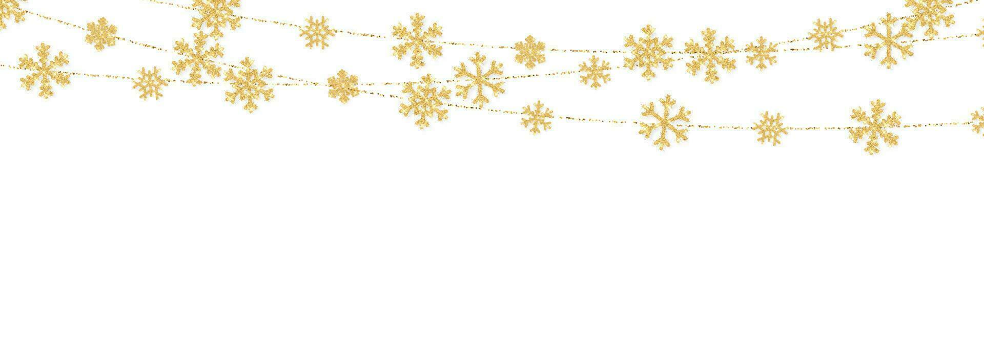 Noël ou Nouveau année d'or flocon de neige décoration guirlande sur blanc Contexte. pendaison briller flocon de neige. vecteur illustration