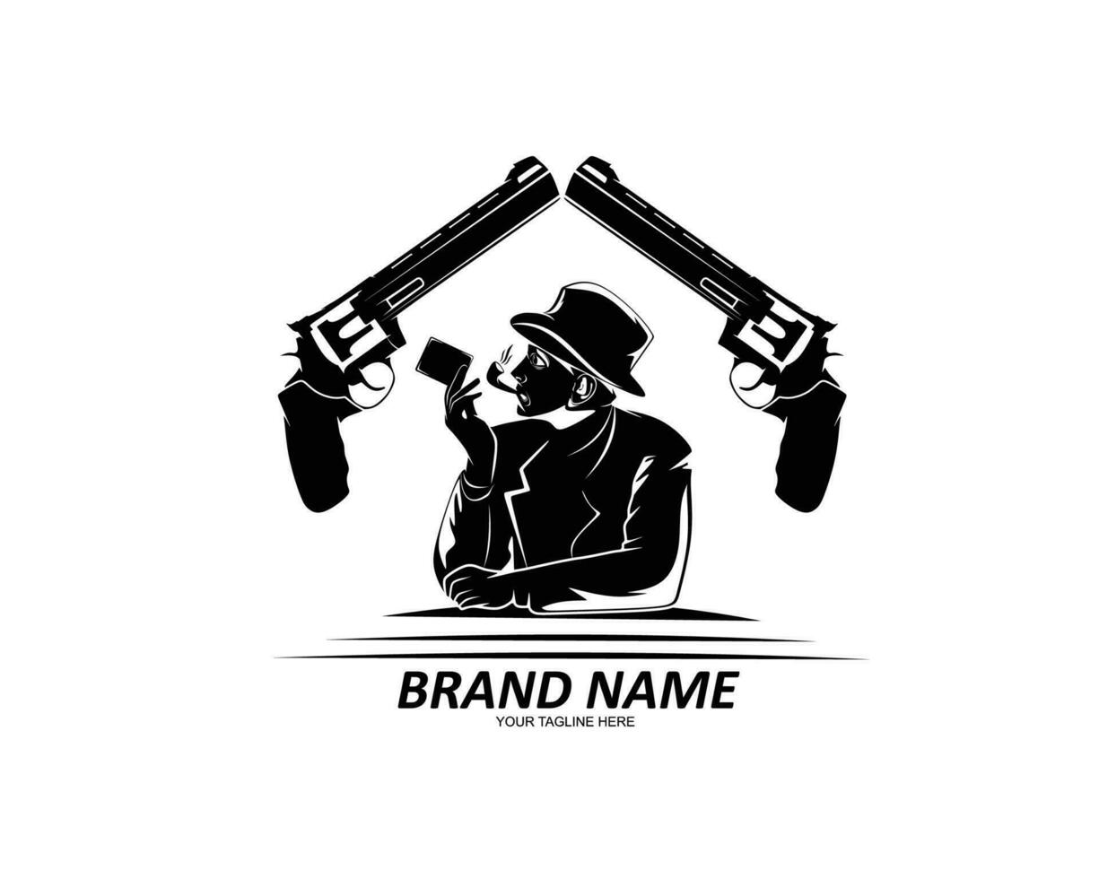 mafia logo silhouette avec deux pistolets vecteur