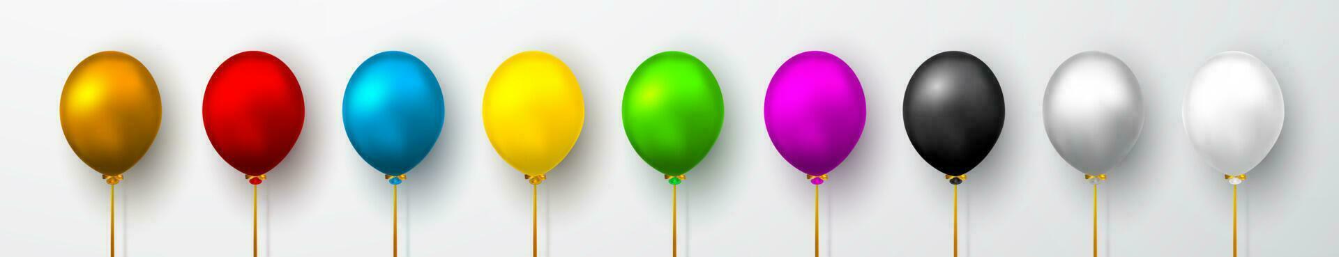 réaliste blanc, rouge, bleu, noir, or et gris des ballons sur blanc Contexte avec ombre. éclat hélium ballon pour mariage, anniversaire, des soirées. Festival décoration. vecteur illustration