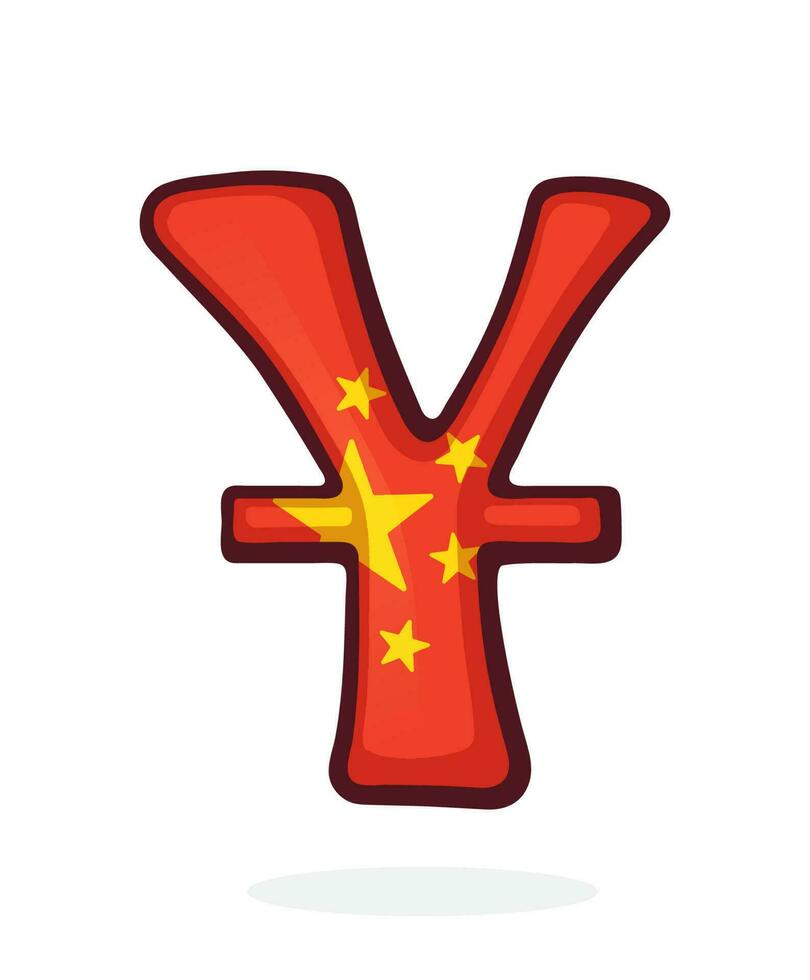 dessin animé illustration de yuan signe dans nationale drapeau couleurs avec un ligne vecteur