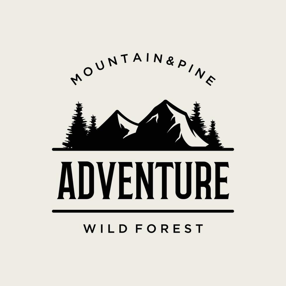pin arbre, à feuilles persistantes et Montagne ancien logo design.logo pour aventurier, camping, nature, badge et entreprise. vecteur