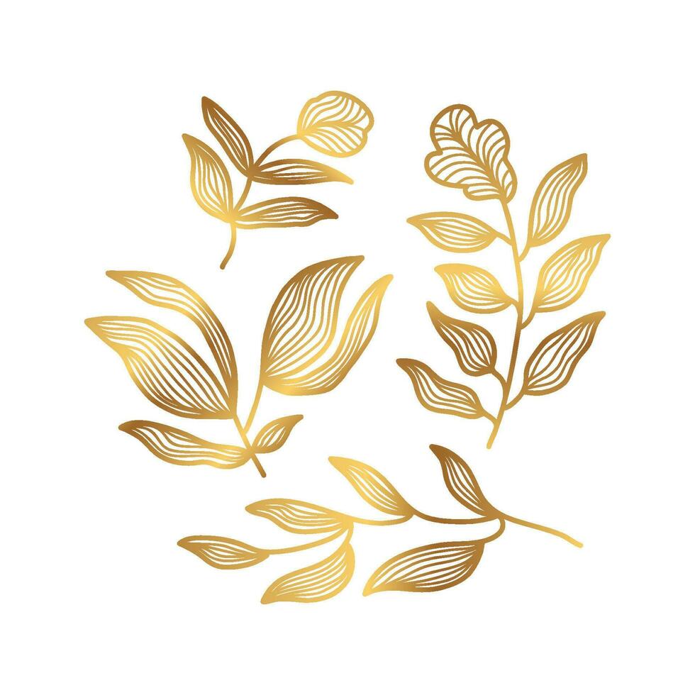 d'or floral vecteur illustration avec ligne style. luxe main tiré fleurs