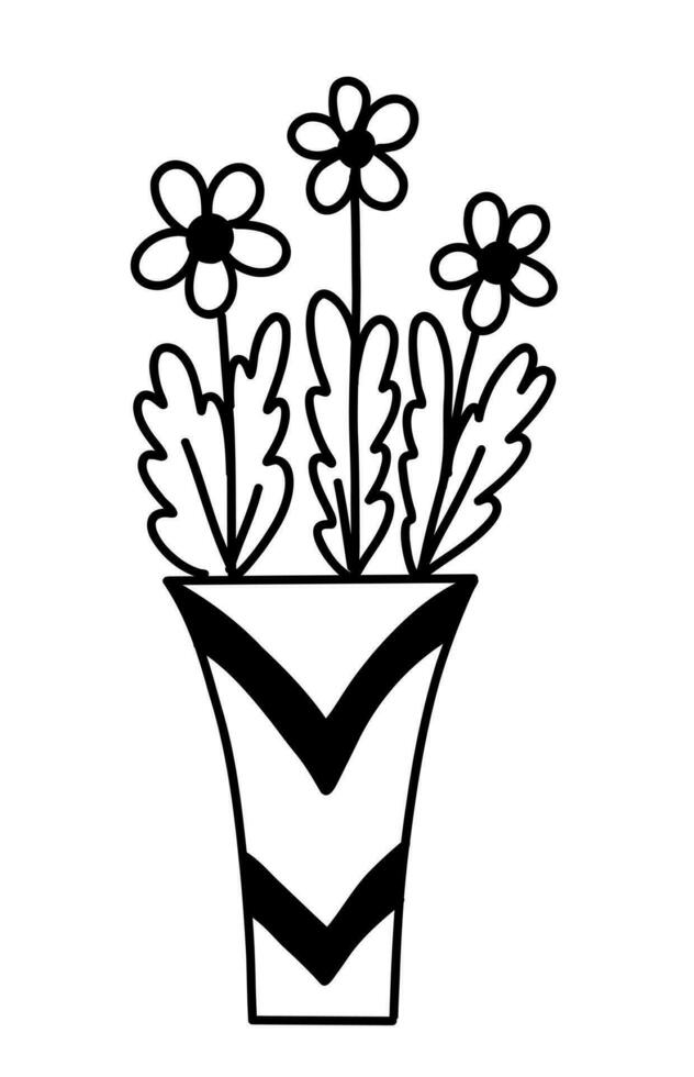 griffonnage vase avec fleurs vecteur