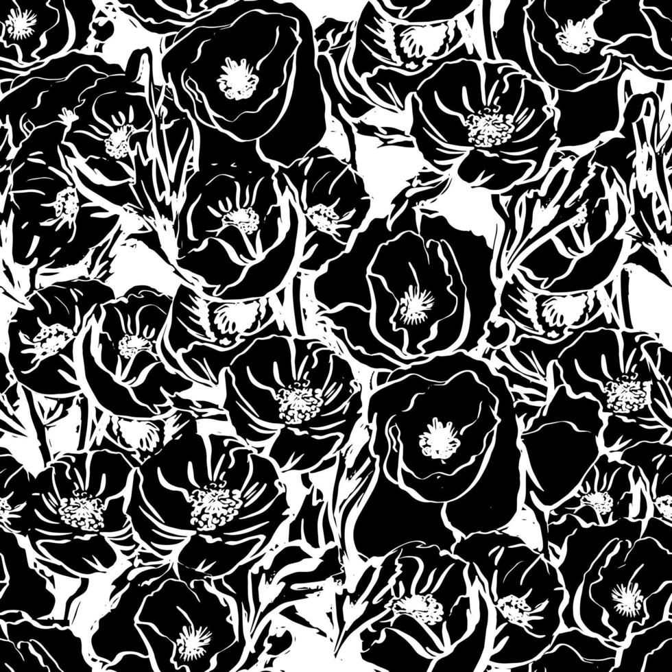 modèle sans couture de fleurs noires. motif élégant monochrome botanique. illustration vectorielle vecteur